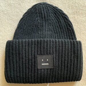 Acne Studios Pansy N Face Ribbed Knit Beanie Black OS